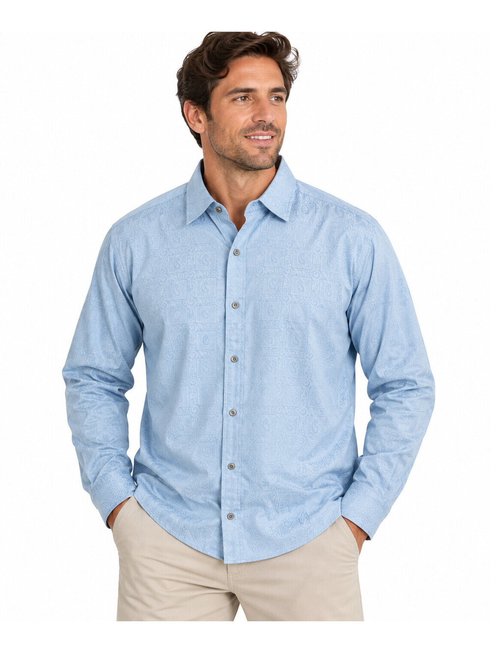 Robert Graham Windsor Lt Blue Jacquard Paisley Button Down Shirt 2XL RF121191CF
